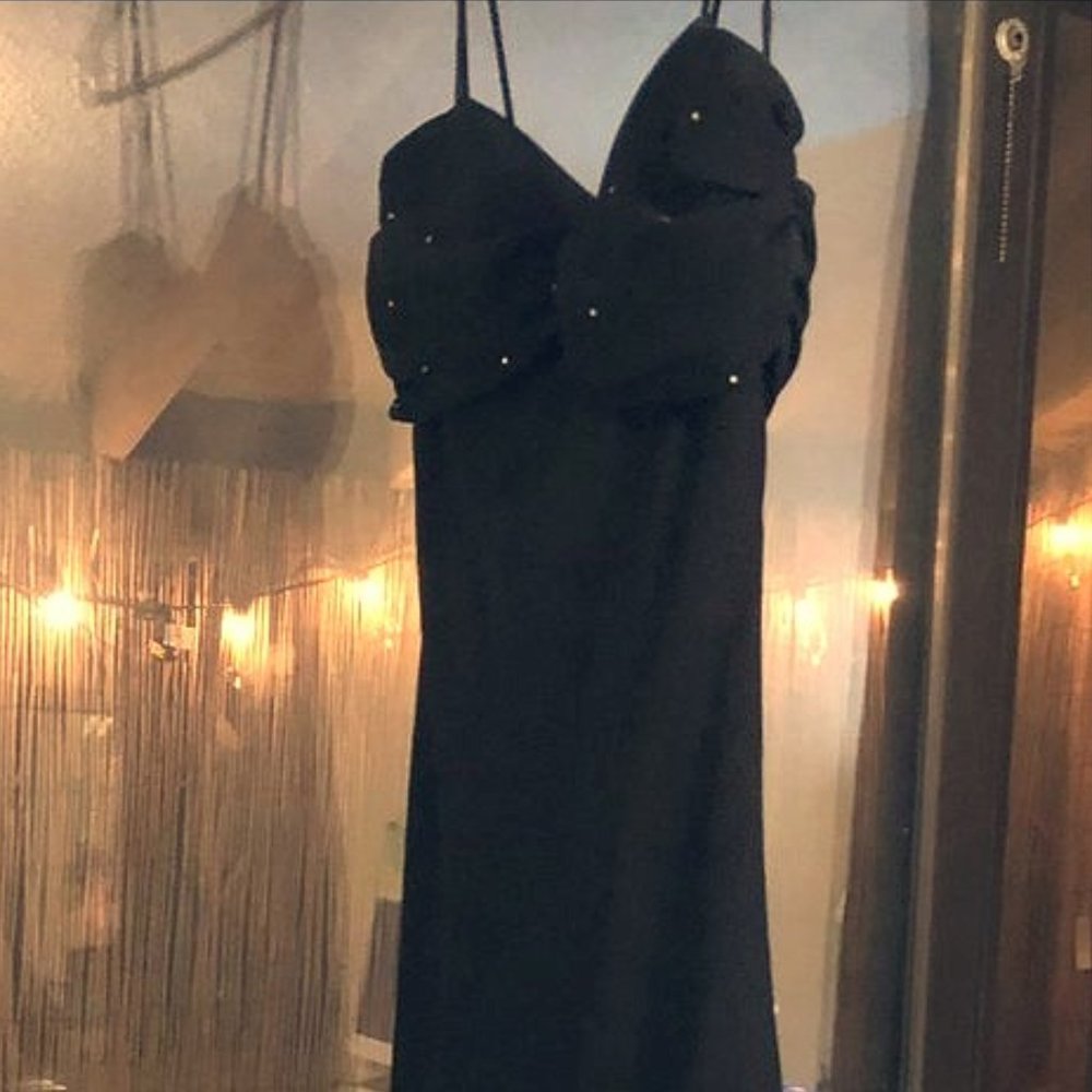 Spaghetti strap black semi formal dress